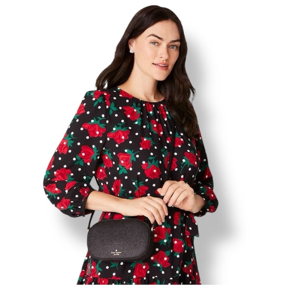 Kate Spade 🪢 NWT Glitter Black Oval Camera Crossbody Bag - Picture 2 of 9